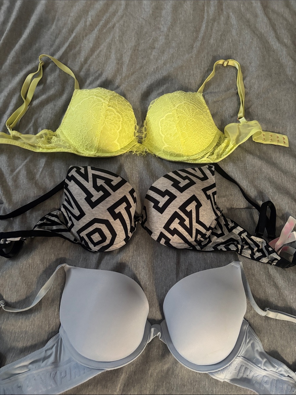 PINK Victoria's Secret Neon Yellow Lace Push-Up Bra